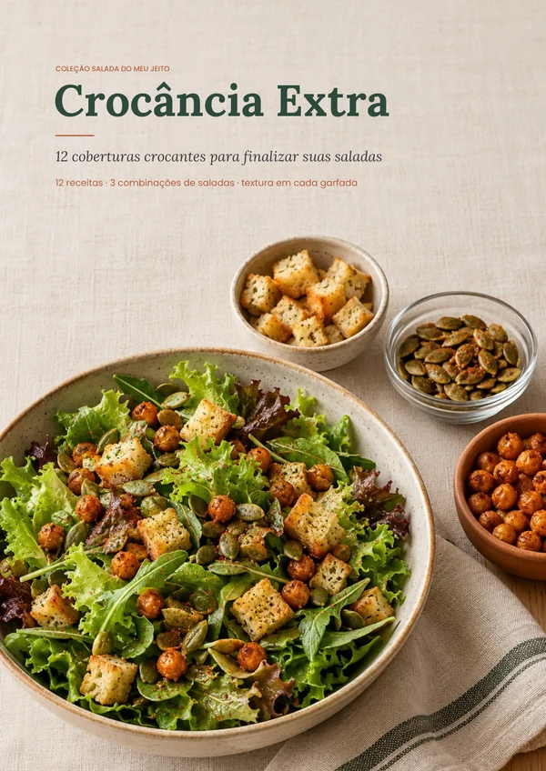 Capa do bônus Crocância Extra, com 12 coberturas crocantes para saladas