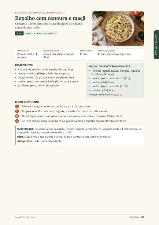Página da receita 26, Repolho com cenoura e maçã