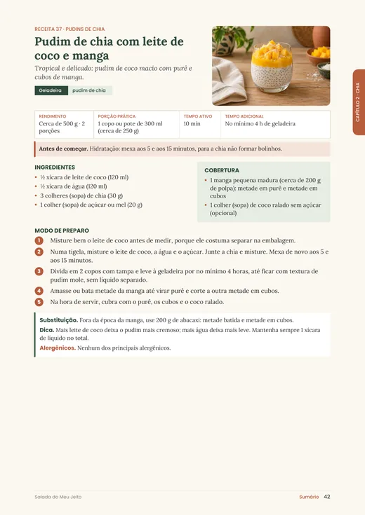 Página da receita 37, Pudim de chia com leite de coco e manga
