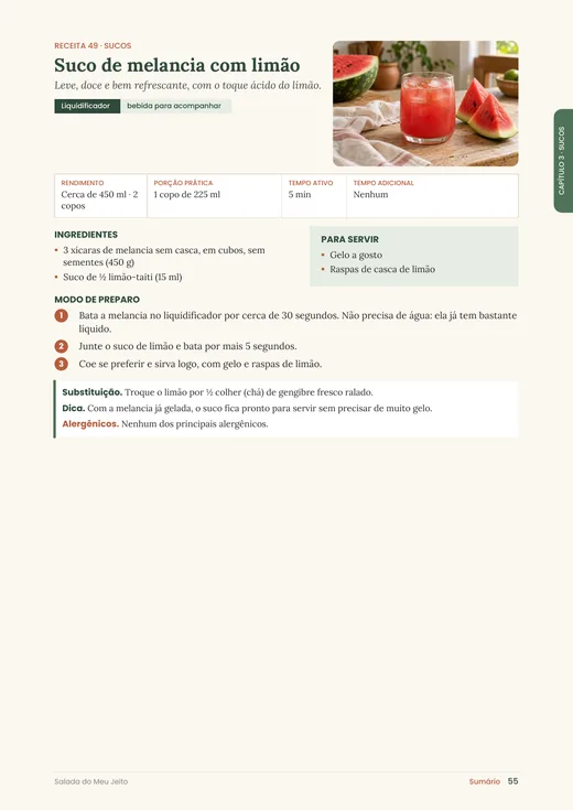Página da receita 49, Suco de melancia com limão